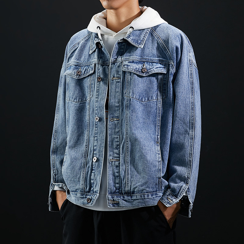 Fashion brand jeans jacket men's loose Korean jacket jeans fashion