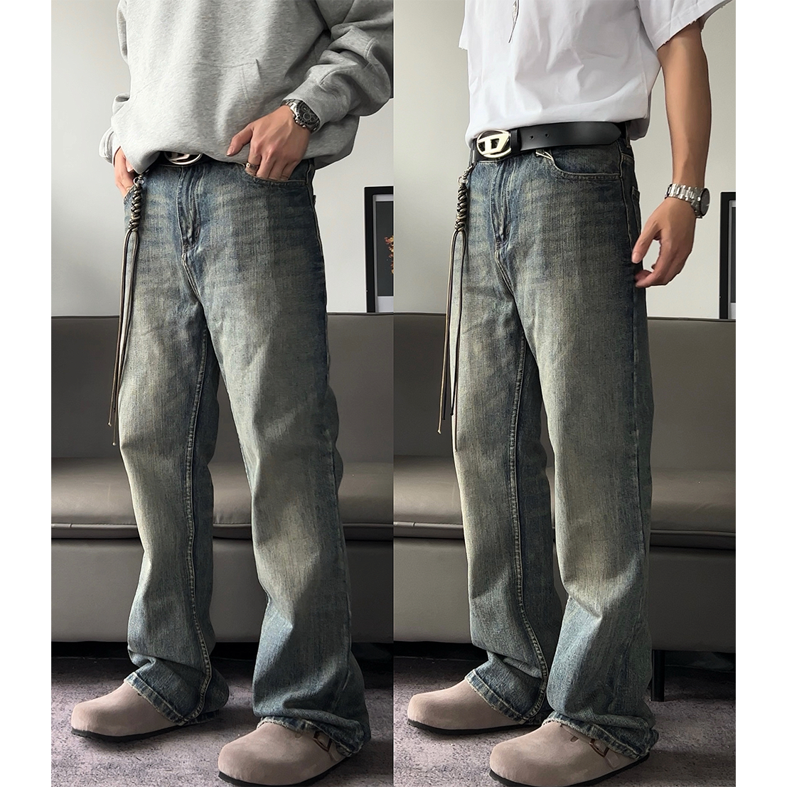 【平替牛王】Demna Flared bootcut 纱线做旧微喇牛仔裤