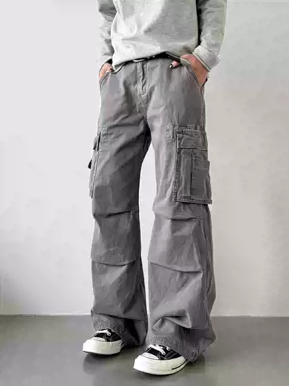 【Cargo Pants】Zhenmei Pre-Distressed Cleanfit Vintage Frayed Straight-Leg Loose Cargo Work Pants