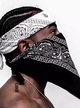 纯棉方巾美式复古双面腰果花嘻哈BANDANA骑行头巾加大匪帮面巾潮