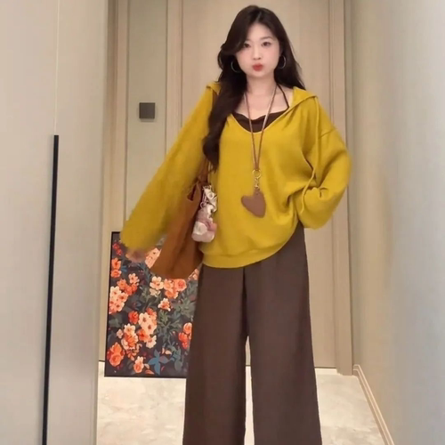 大码女装时尚洋气连衣裙爆款盐系小众穿搭减龄慵懒风三件套半身裙