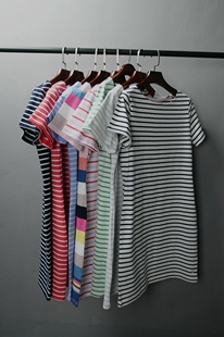 瑕疵 外贸原单纯棉宽松显瘦短袖 连衣裙女夏 中长款 条纹印花大码