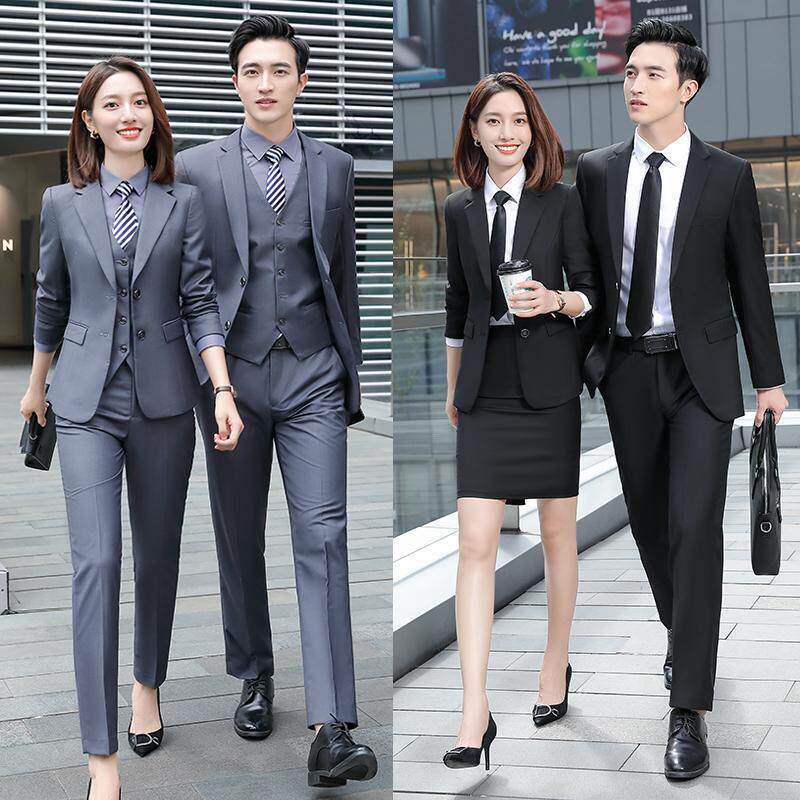 灰色西服套装男女职业装商务正装物业4S房地产银行教师西装工作服
