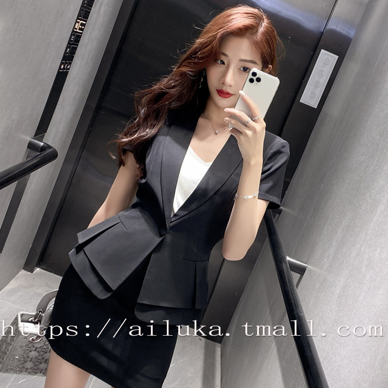 职业装套装女夏季高端时尚韩版小西服面试正装酒店前台工作服套裙
