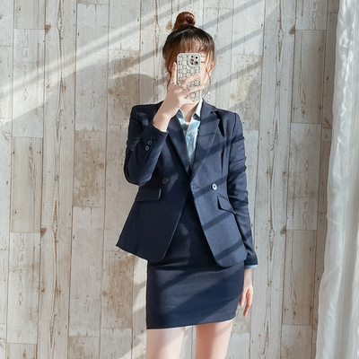 高端职业装西装套装女秋季工作服气质OL正装酒店经理蓝色西服外套