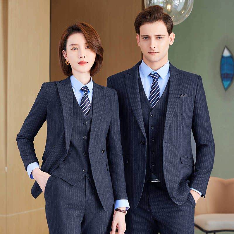 正装职业装男女气质工作服银行公务员地产售楼部4S店条纹西装套装