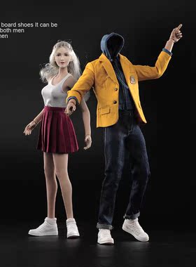 1/6 1/12兵人偶手办男女款休闲潮流运动时尚小白鞋模型实心鞋娃鞋