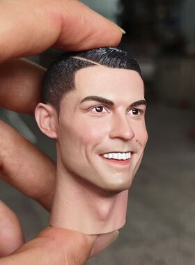 实拍1/6兵人球星阿展C罗小小罗微笑版罗纳尔多男头雕模型人偶配件