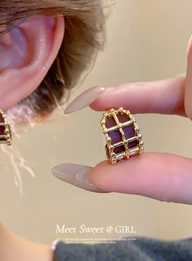 「遇见饰品MEET」红色皮革耳钉复古简约时尚耳环小众设计耳饰女