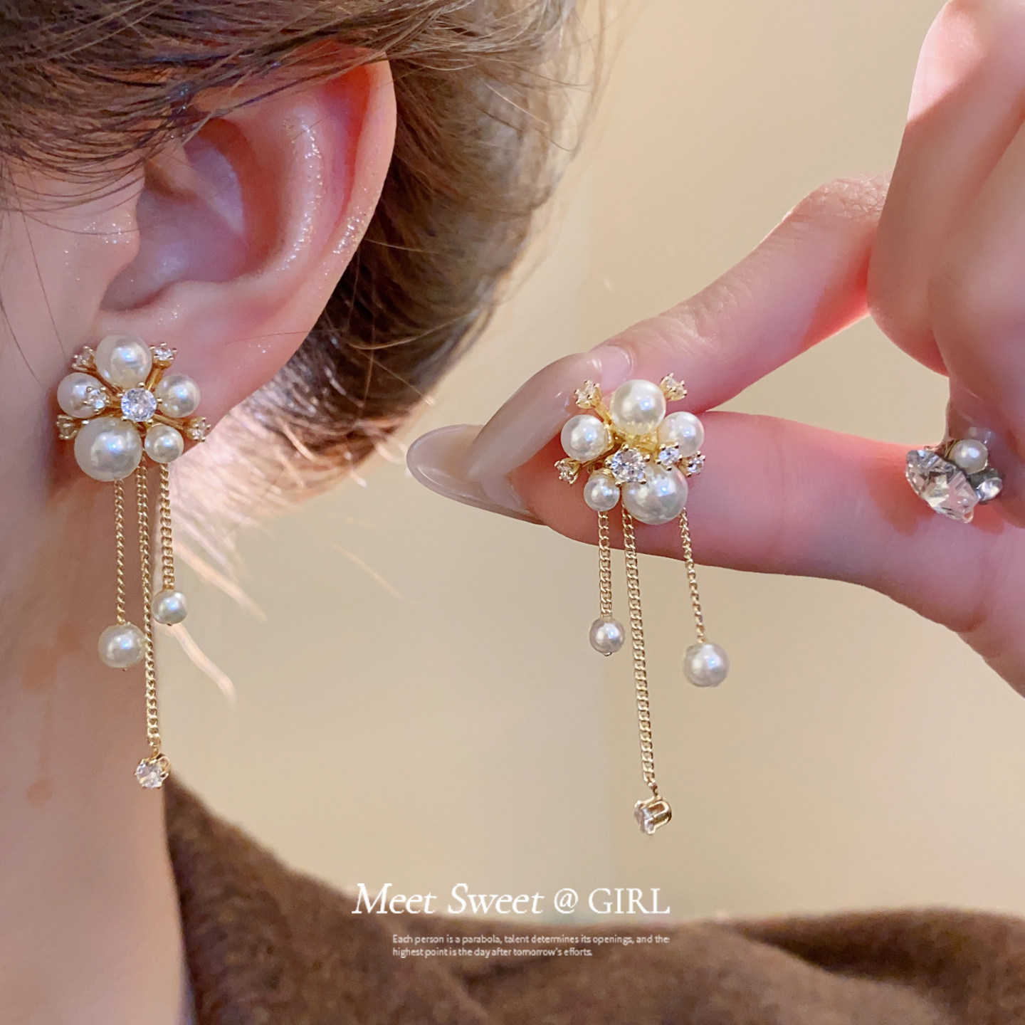 「遇见饰品MEET」锆石珍珠流苏吊坠耳钉轻奢小众耳环时尚耳饰女,饰品/流行首饰/时尚饰品新,耳环,淘宝优惠券,粉丝福利购,淘宝优惠卷
