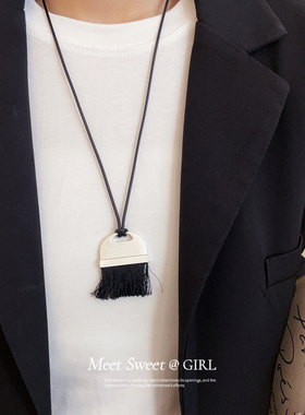 韩系黑色流苏吊坠项链轻奢毛衣链