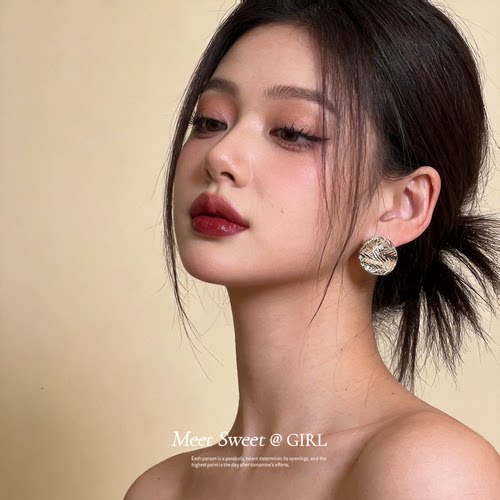 复古锤纹圆形耳环轻奢高级感气质