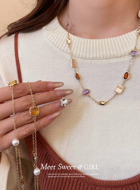 「遇见饰品MEET」彩色玻璃珍珠项链轻奢高级感锁骨链时尚配饰女