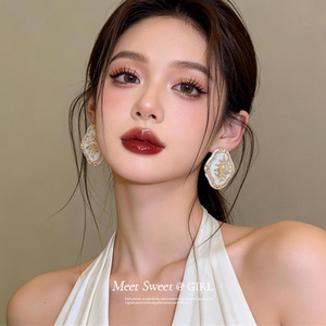 法式中古风醋酸花朵几何耳钉女