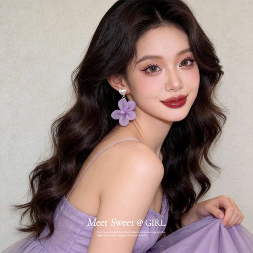 韩系甜美气质珍珠花朵吊坠耳饰女