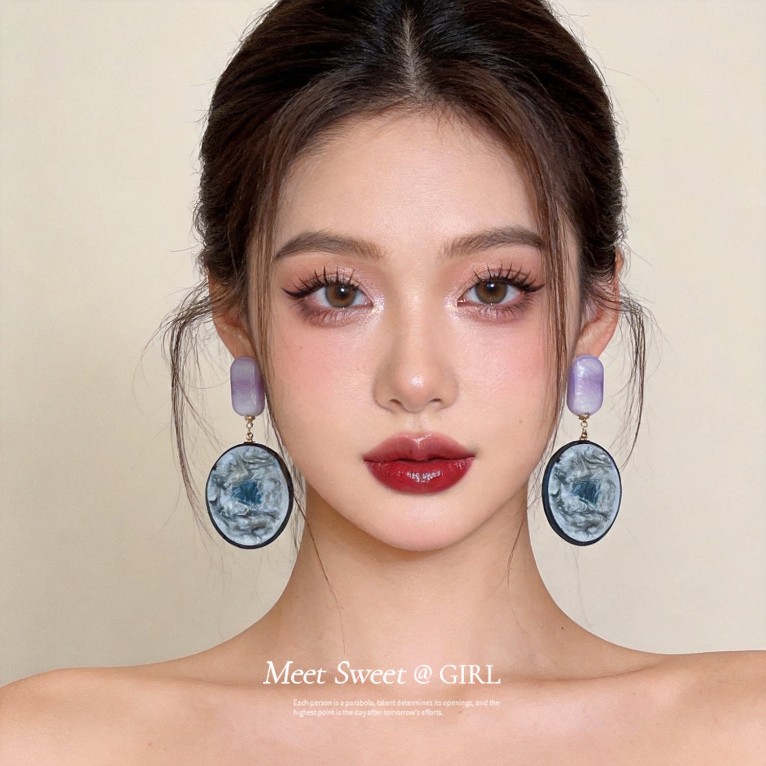 复古时尚高级感树脂晕染圆形耳钉2026新款耳环小众百搭女款耳饰