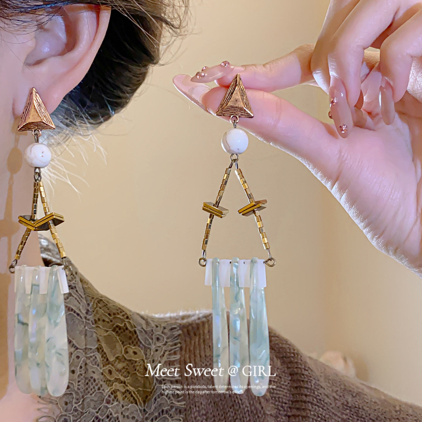 新中式三角形流苏水滴耳环女独特气质高级感耳坠耳钉夸张精致耳饰