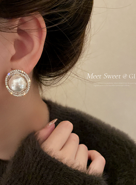 大珍珠耳钉女小众设计高级感轻奢耳环2026新款耳夹无耳洞耳饰旗袍