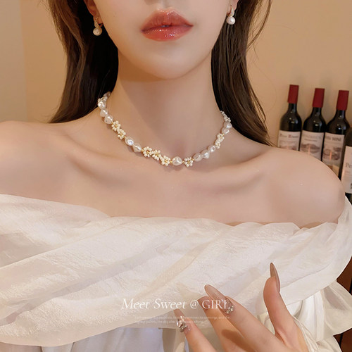 不规则花朵珍珠项链女款