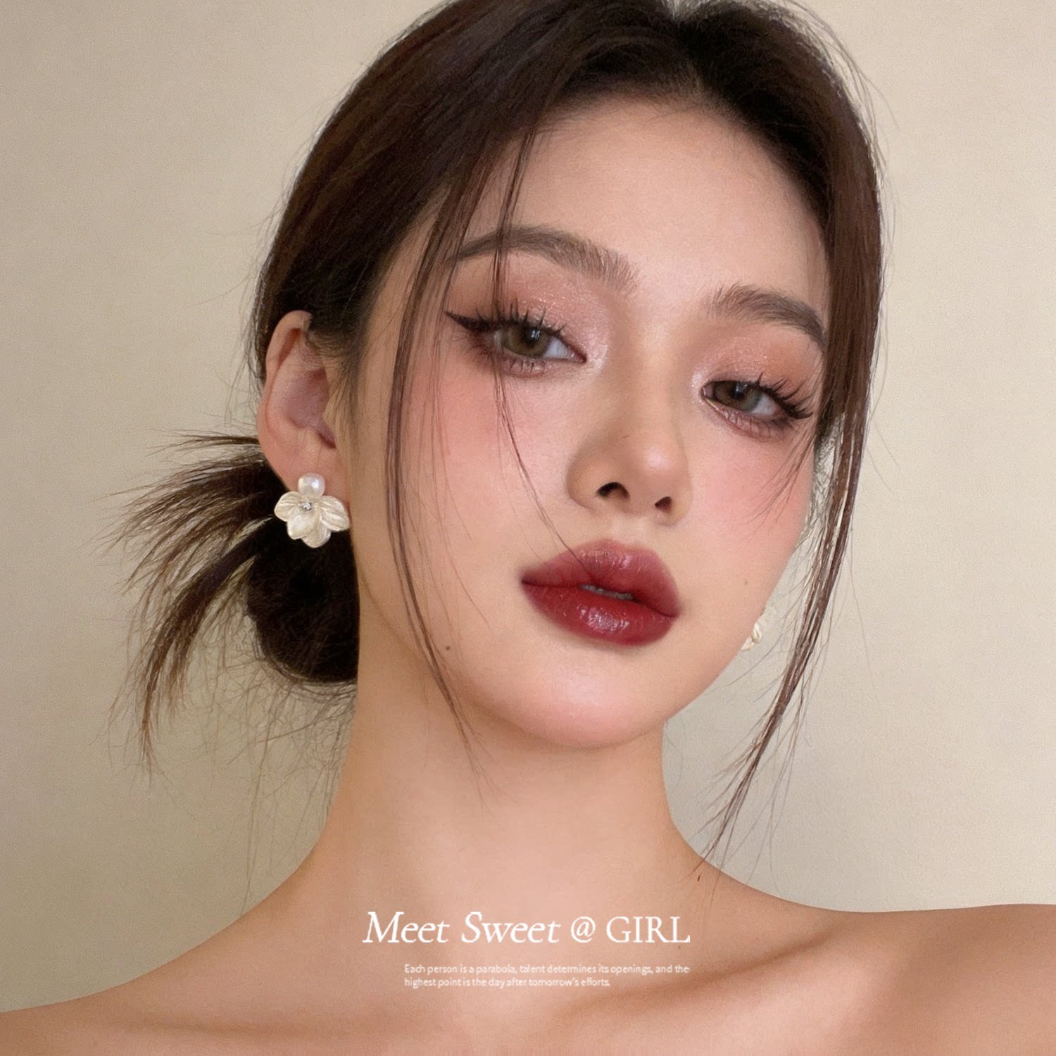 法式珍珠镶钻花朵吊坠耳钉女简约