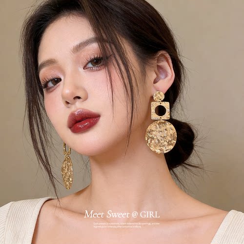 欧美风几何圆形耳钉女夸张设计感