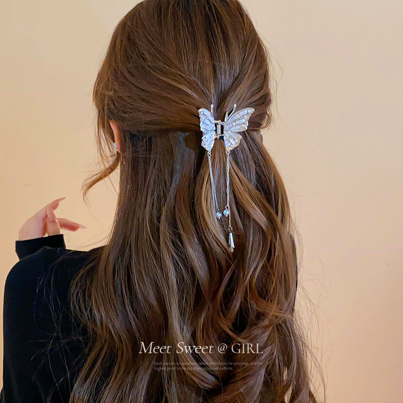 新中式国风蝴蝶流苏抓夹