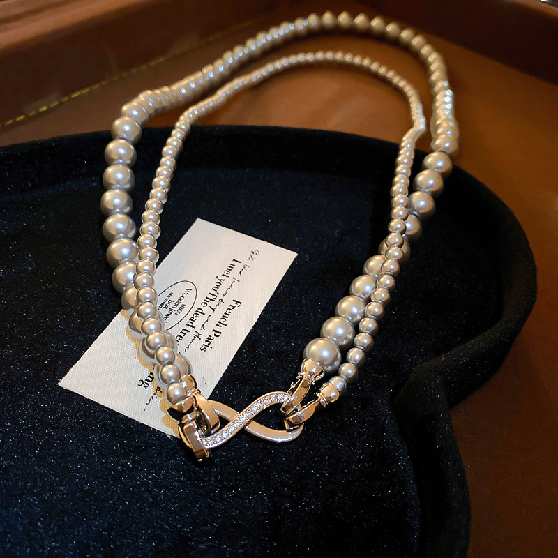 灰色珍珠项链女轻奢小众