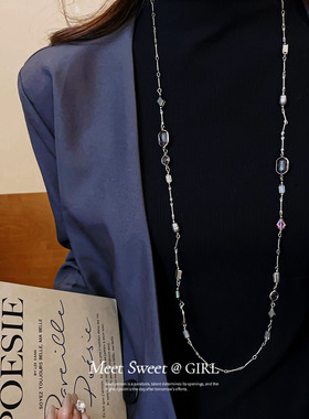 玻璃珍珠串珠项链长款