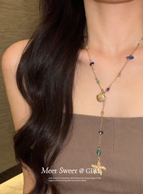 石头串珠贝壳海星项链锁骨链女