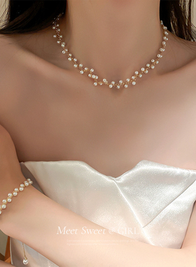 choker珍珠项链2025新款爆款轻奢小众配饰颈链女款网红法式锁骨链