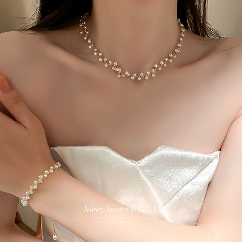法式珍珠项链配礼服choker颈链