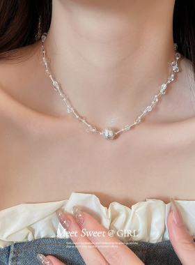 清冷水晶钻球锁骨链高级choker