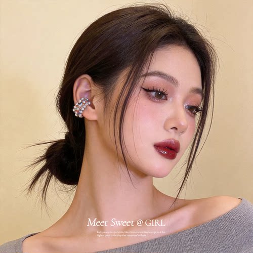 彩色水钻珍珠耳夹女无耳洞