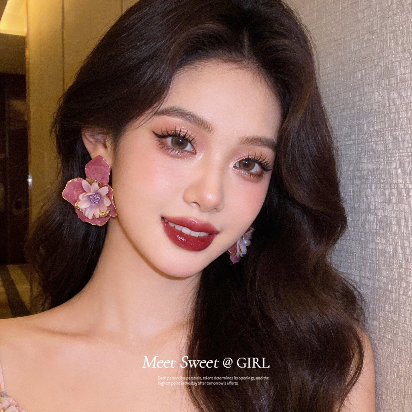 夏日夸张滴油玫粉花朵耳钉女独特漂亮耳环2026超火耳饰时尚小众
