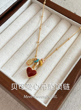 红色爱心吊坠项链配饰女