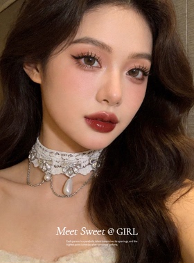法式花边珍珠水滴颈链配饰女