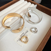 2件套金属光面手镯不规则开口戒指小众时尚 手环手饰夸张臂环 个性