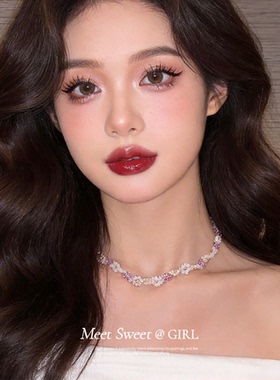 小清新串珠花朵choker项链女