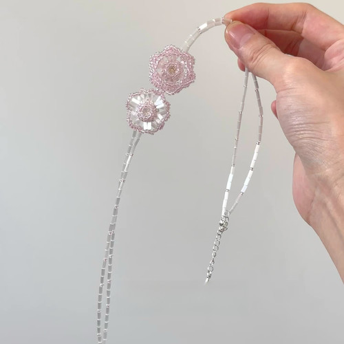 粉色双生花朵串珠项链
