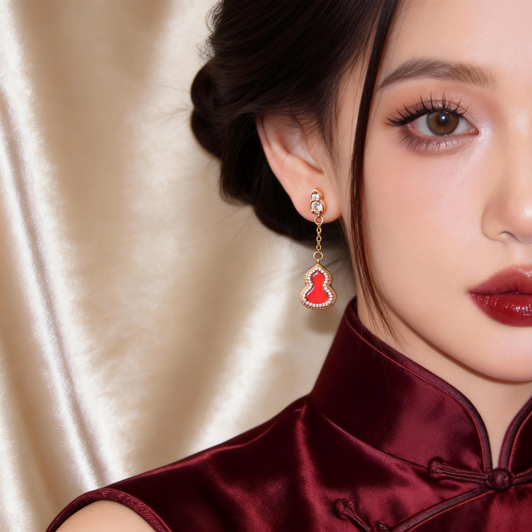 「红葫金芒」轻奢红葫芦耳环金镶钻设计中式复古风耳钉氛围感耳饰,饰品/流行首饰/时尚饰品新,耳环,淘宝优惠券,粉丝福利购,淘宝优惠卷