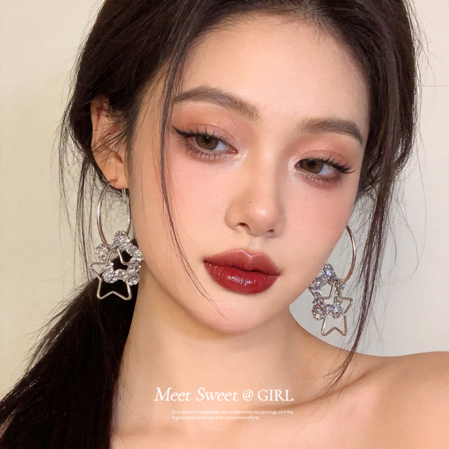 美式辣妹银色双星耳圈