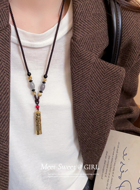 编织绳金属吊坠项链女