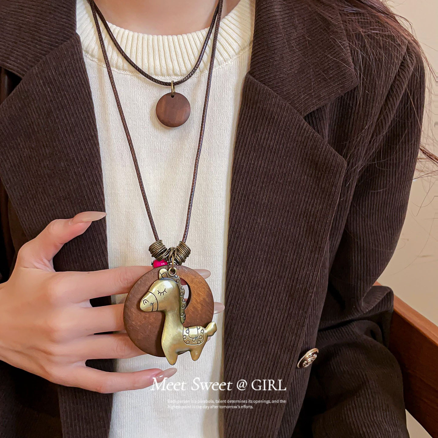 皮革绳双层叠戴项链女