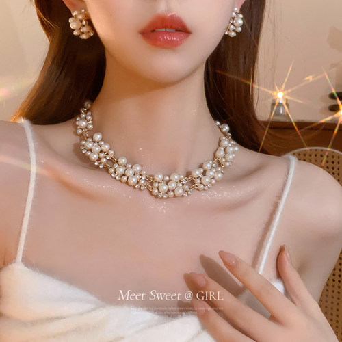 珍珠项链耳钉套装女轻奢小众