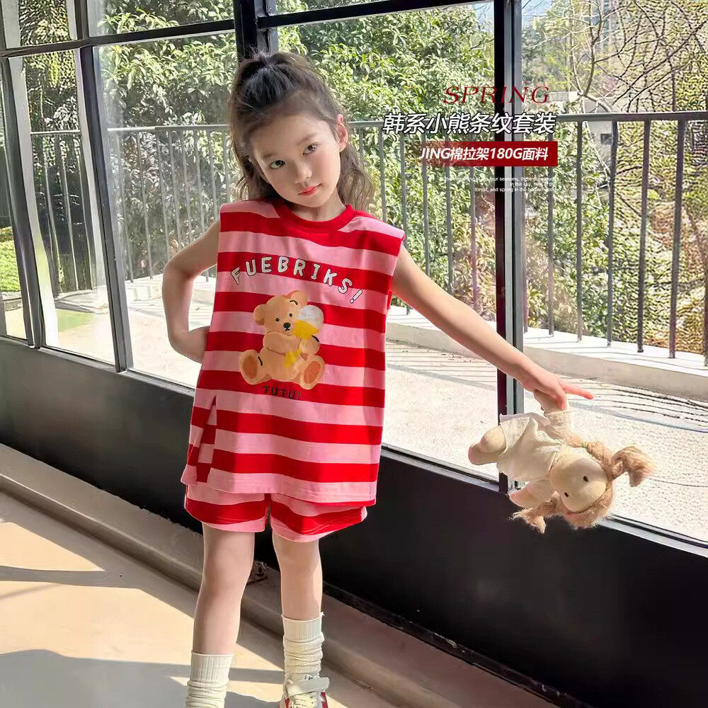 女童套装2024夏装新款韩版童装背心休闲宝宝短裤儿童运动两件套潮