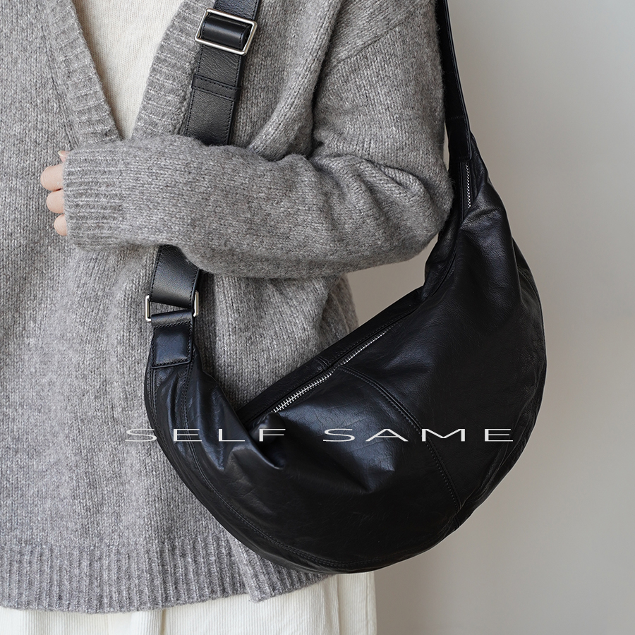 SELFSAME头层油蜡牛皮 轻巧 宽肩带可颂包  随性牛角包 阳朔上新