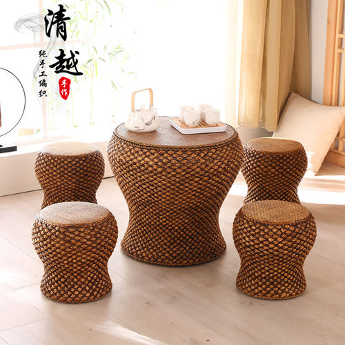 藤编圆形阳台茶桌榻榻米飘窗茶几