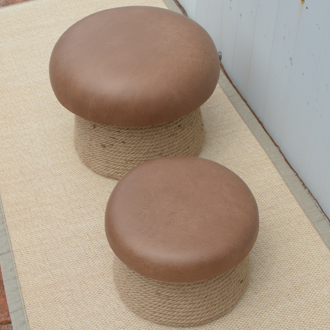 榻榻米矮凳艺术成人圆凳子蘑菇换鞋凳实木沙发家用麻绳客厅小凳子