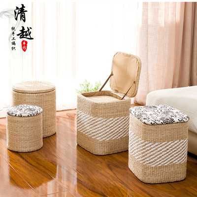 草编可坐人长方形沙发收纳凳