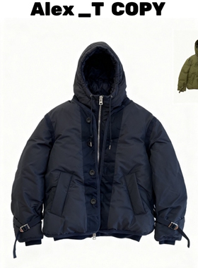 Alex 日系原宿颠风作 SAC工装拼接风日系保暖连帽羽绒服外套男